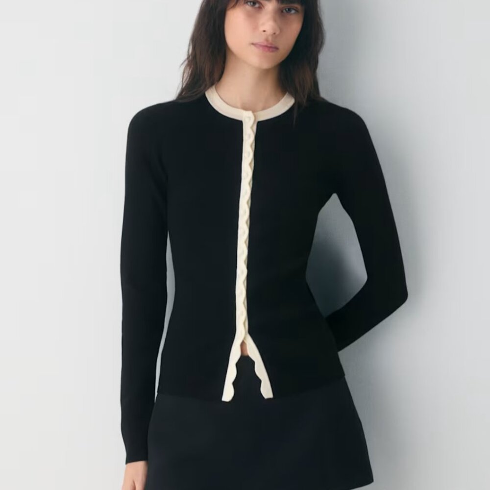 NWT Aritiza SHELLY Cardigan Black with Light Birch